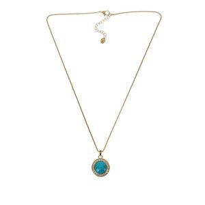 Colleen Lopez Blue Turquoise Cabochon and White Topaz Gold-tone Pendant 18"